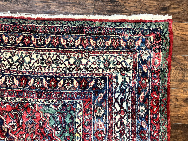 Antique Persian Hamadan Tribal Rug 8x10, Red and Ivory, Medallion Rug, Wool Handmade Carpet by Jewel Rugs