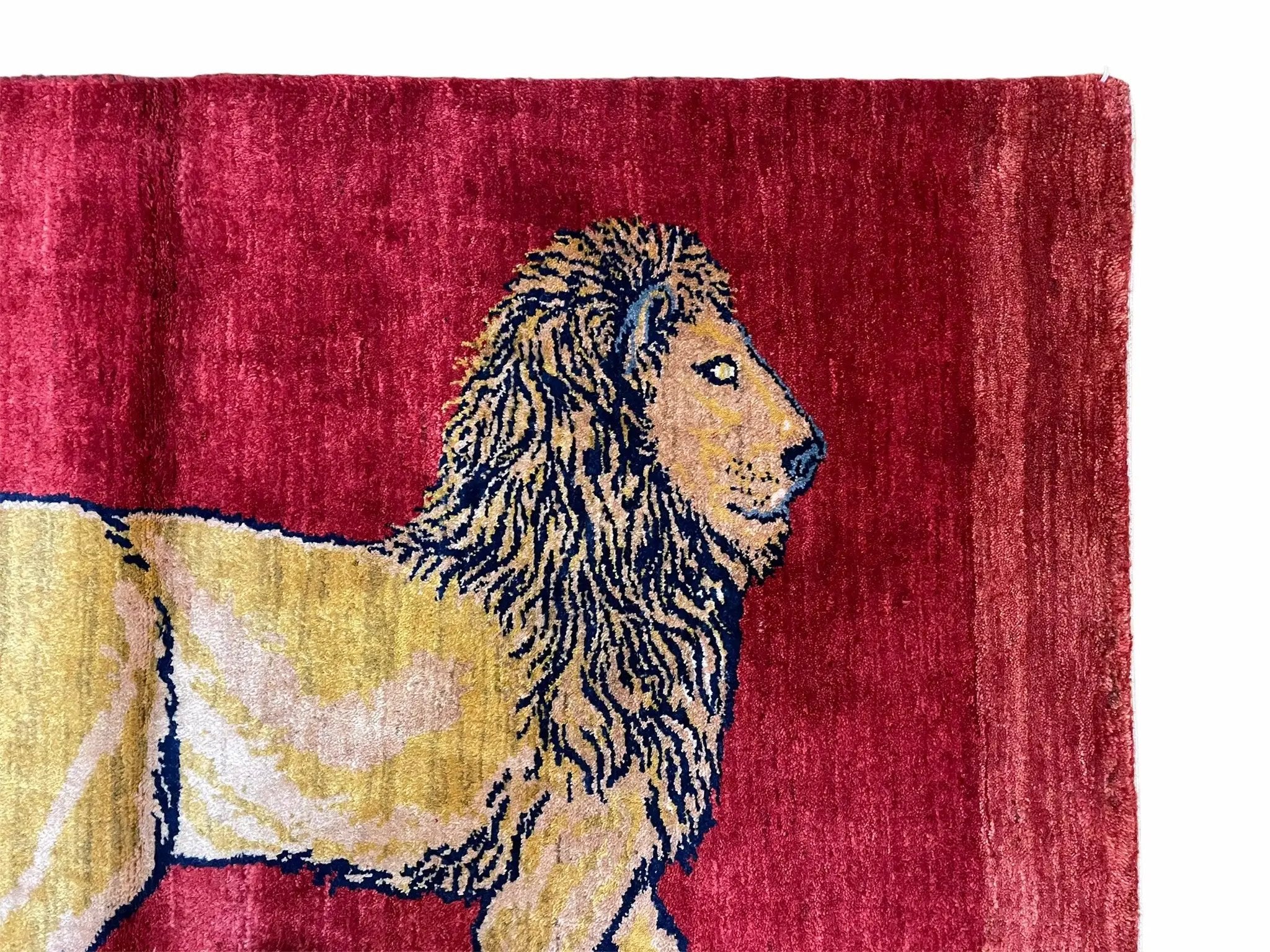 3 X 5 Handmade Hand-Knotted Rug Quality Wool Pictorial Lion Red Organic Dyes by Jewel Rugs