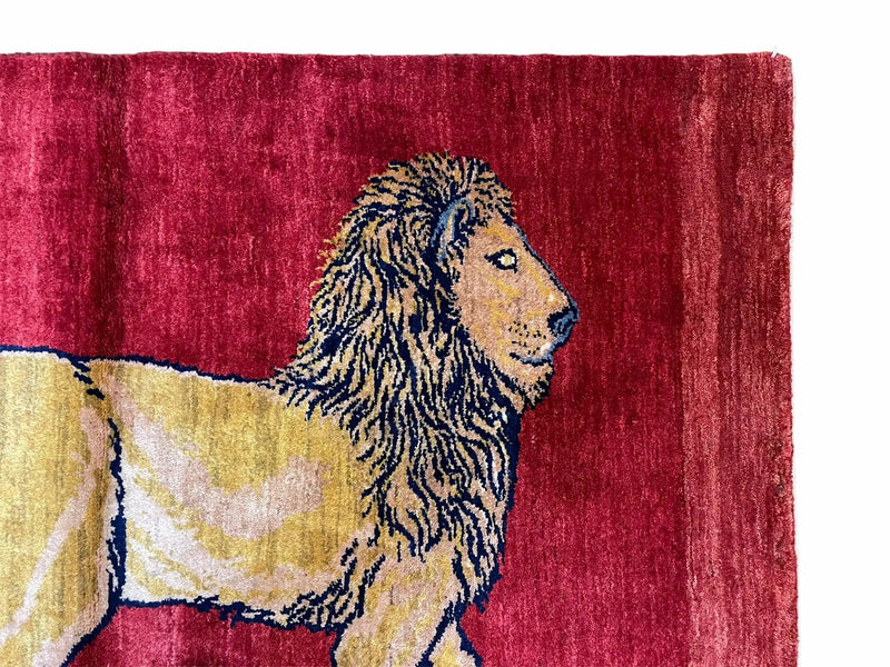 3 X 5 Handmade Hand-Knotted Rug Quality Wool Pictorial Lion Red Organic Dyes by Jewel Rugs