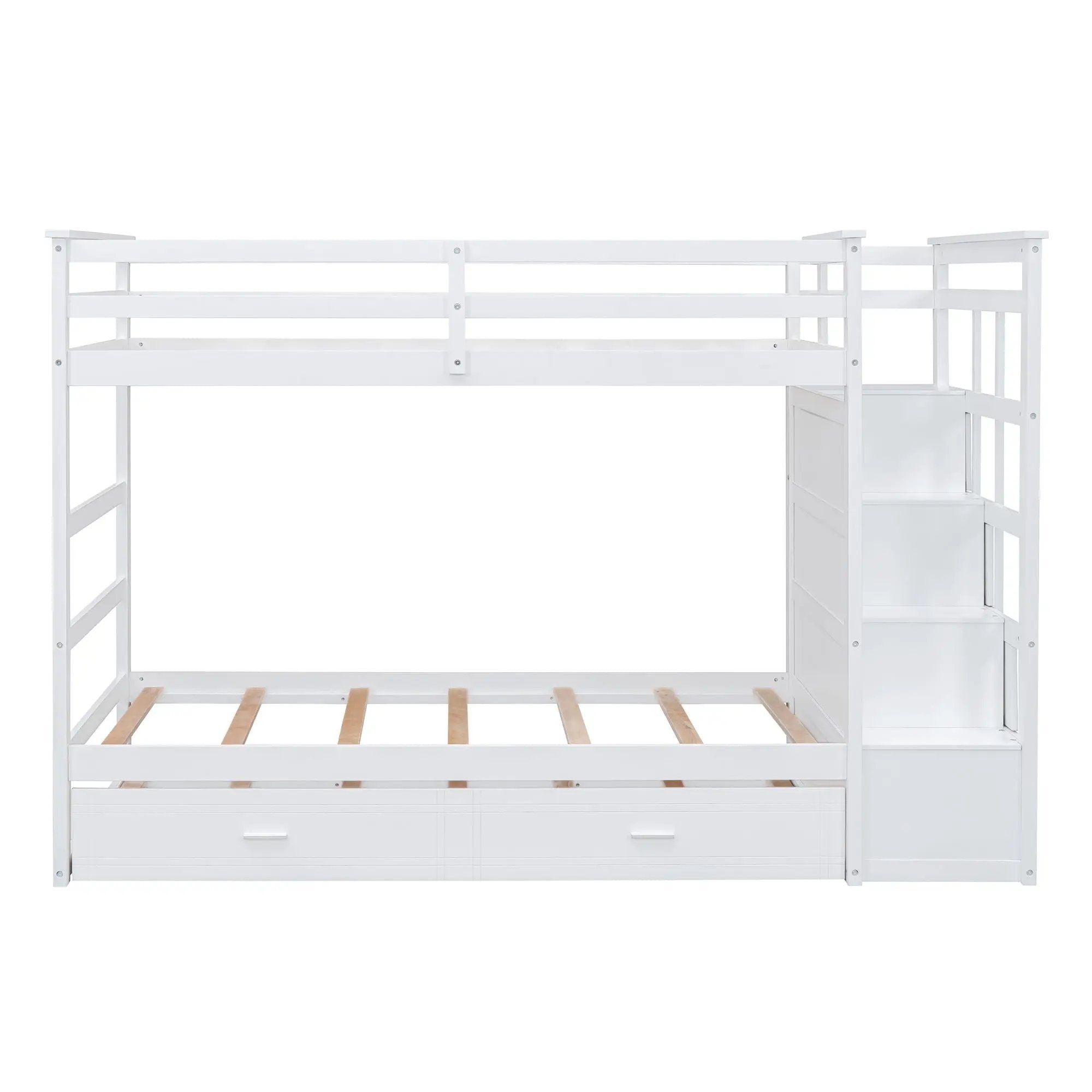 Twin Over Twin Bunk Bed With Trundle And Staircase - White by Unique Piece Furniture