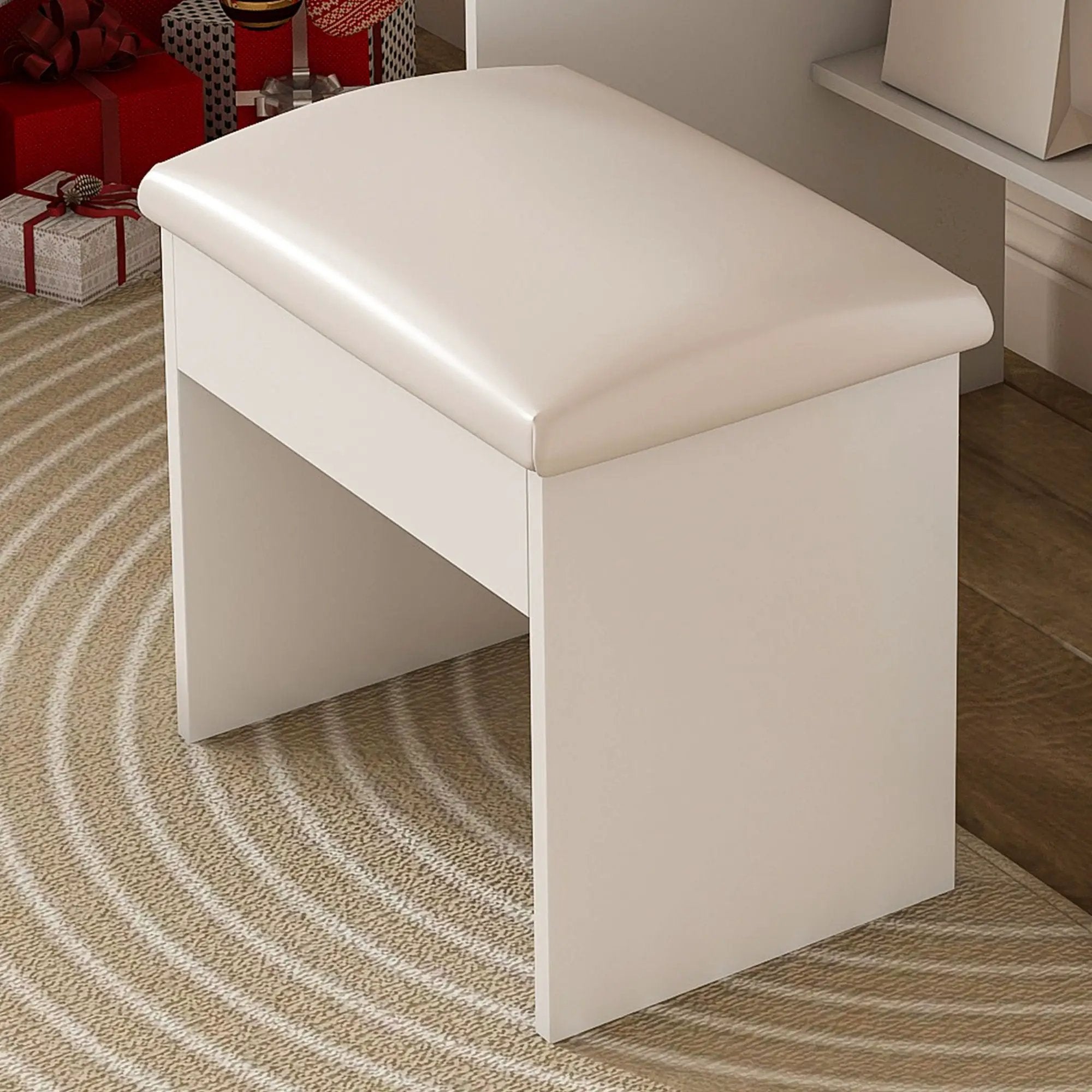 LED Vanity Mirror With Stool, 2 Drawers & 5 Storage Cabinets, Adjustable Lighting Mdf Dressing Table For Bedroom - White
