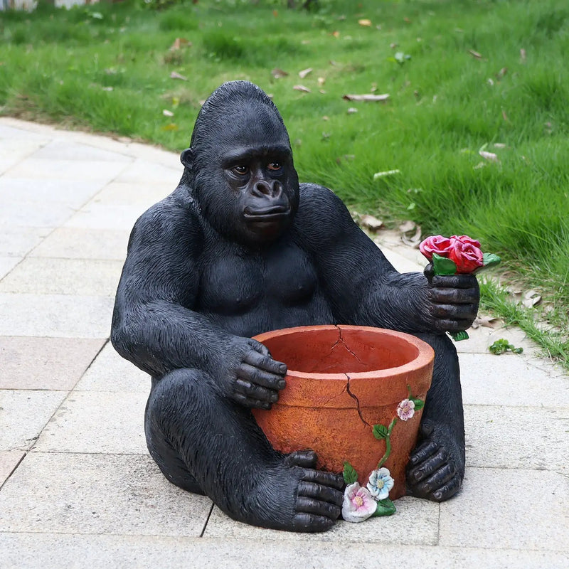 Outdoor Garden Sculpture Chimpanzees Flower Pot Planter by HouseOfZazla