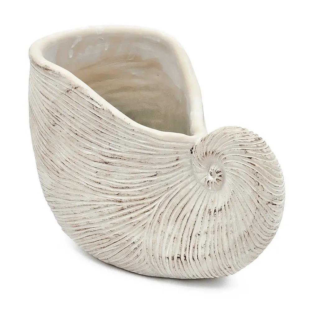 11.5x6.7x7.7" Sand and Cement Nautilus Shell Planter with Textured Beige Finish by HouseOfZazla