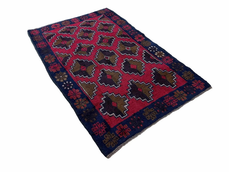 3' X 4' 7" Vintage Handmade Tribal Wool Rug Balouchi Rug Afghan Rug Red Brown by Jewel Rugs
