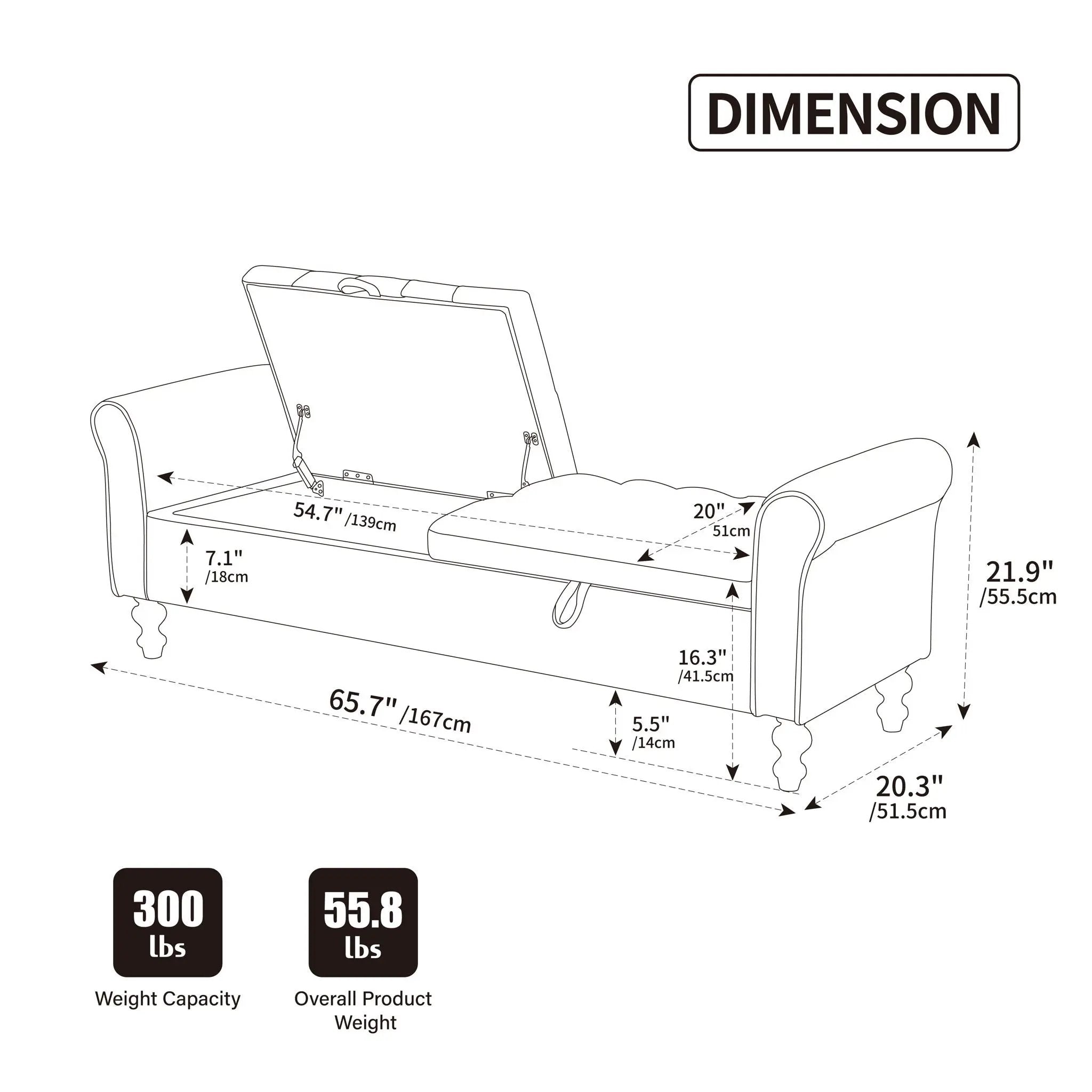 Napped Storage Bench With Rolled Armrest - Griege by HouseOfZazla