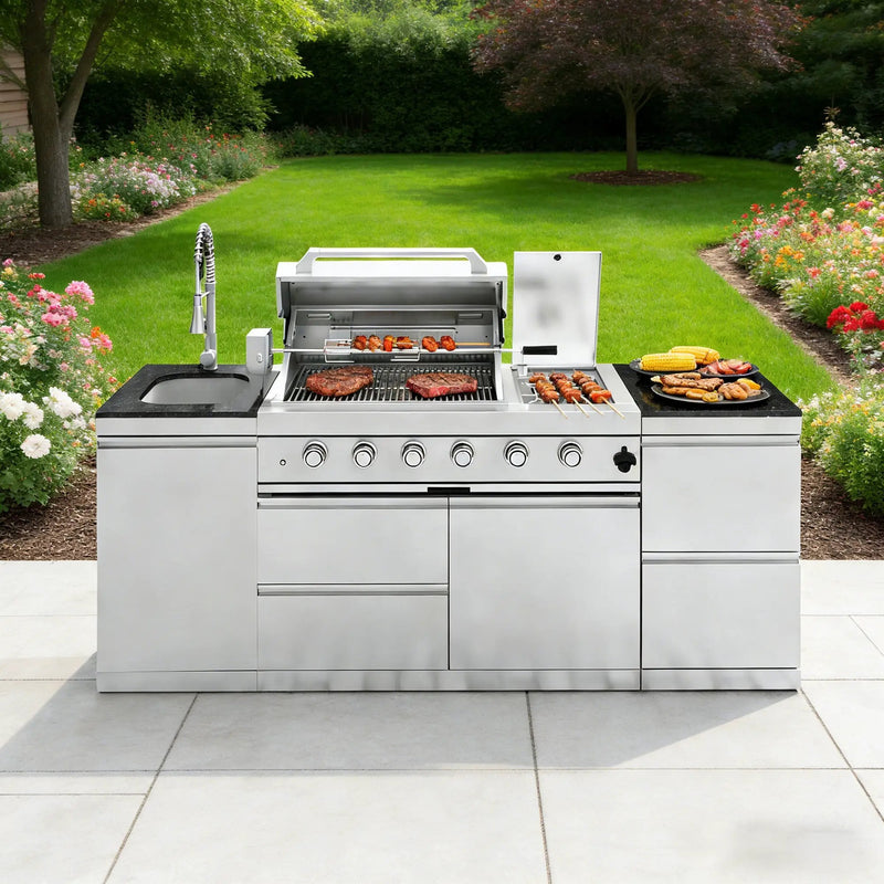 85-Inch Deluxe Stainless Steel Gas Outdoor Kitchen Barbecue Island Grill by HouseOfZazla