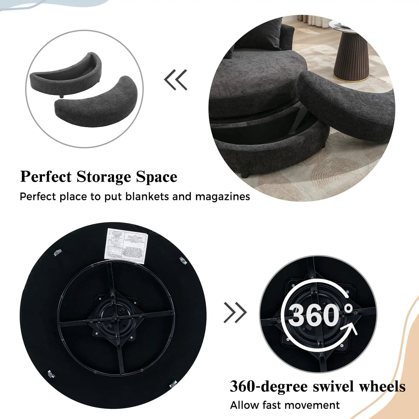 360° Swivel Accent Barrel Chair With Storage Ottoman & 4 Pillows, Modern Leisure Chair Round Accent For Living Room by HouseOfZazla