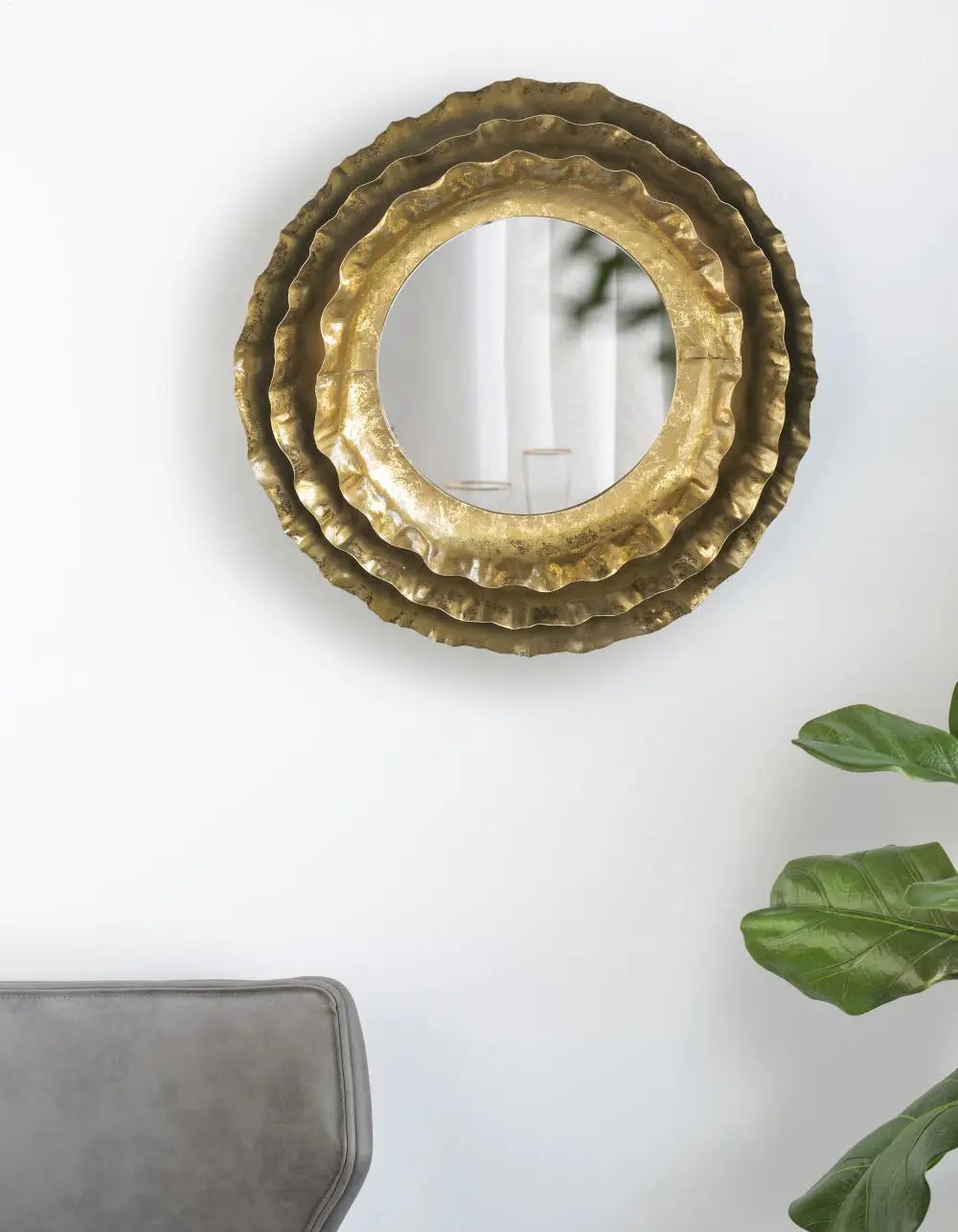 Round Wall Mirror With Metal Frame, Mid Century Modern Accent Mirror For Living Room - Gold by HouseOfZazla