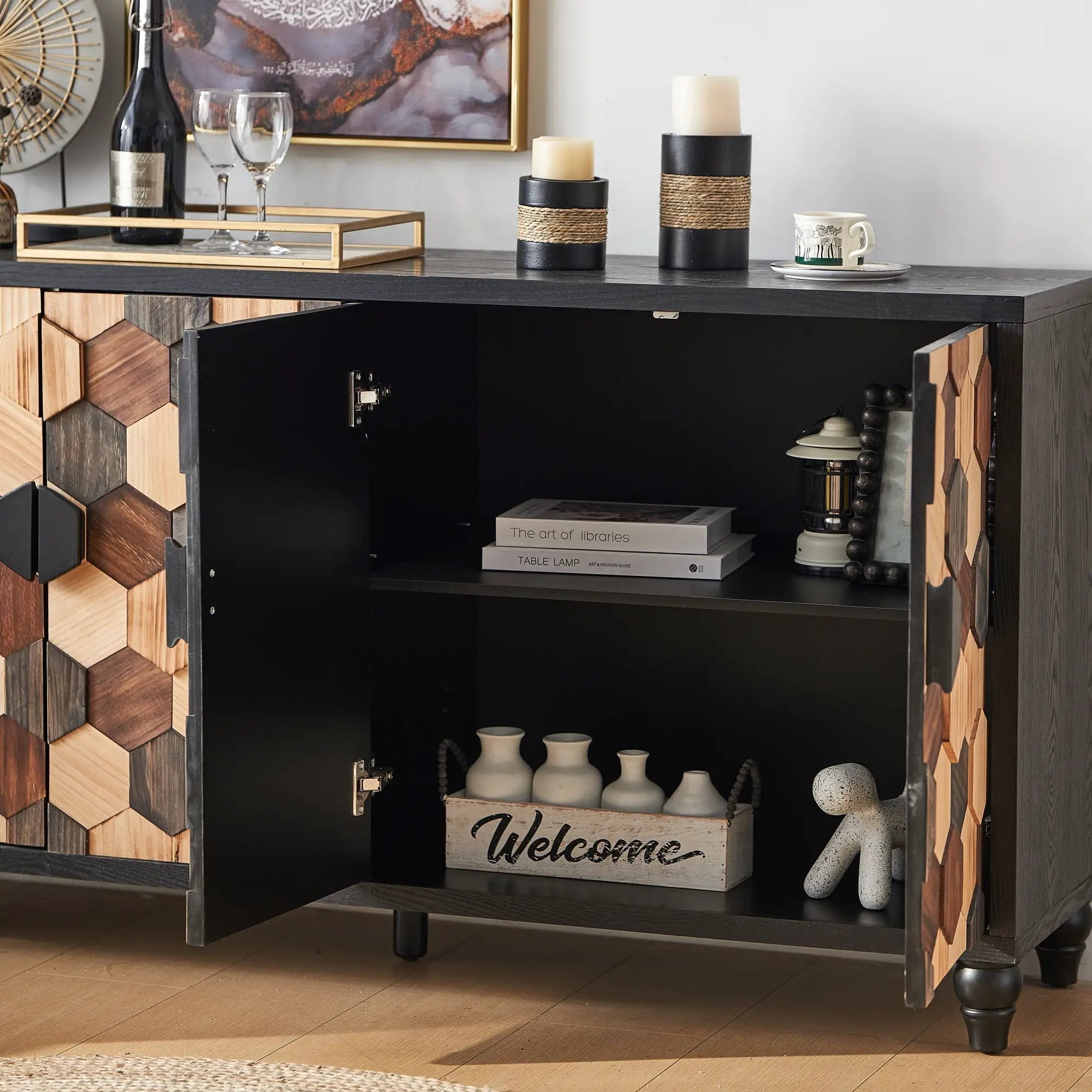 Distressed Storage Cabinet with Honeycomb Pattern by HouseOfZazla