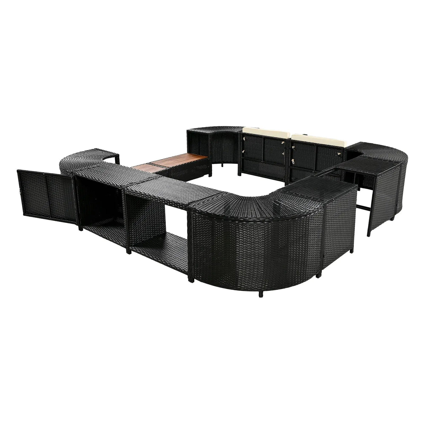 Spa Surround Spa Frame Quadrilateral Outdoor Rattan Sectional Sofa Set With Mini Sofa, Wooden Seats And Storage Spaces by HouseOfZazla