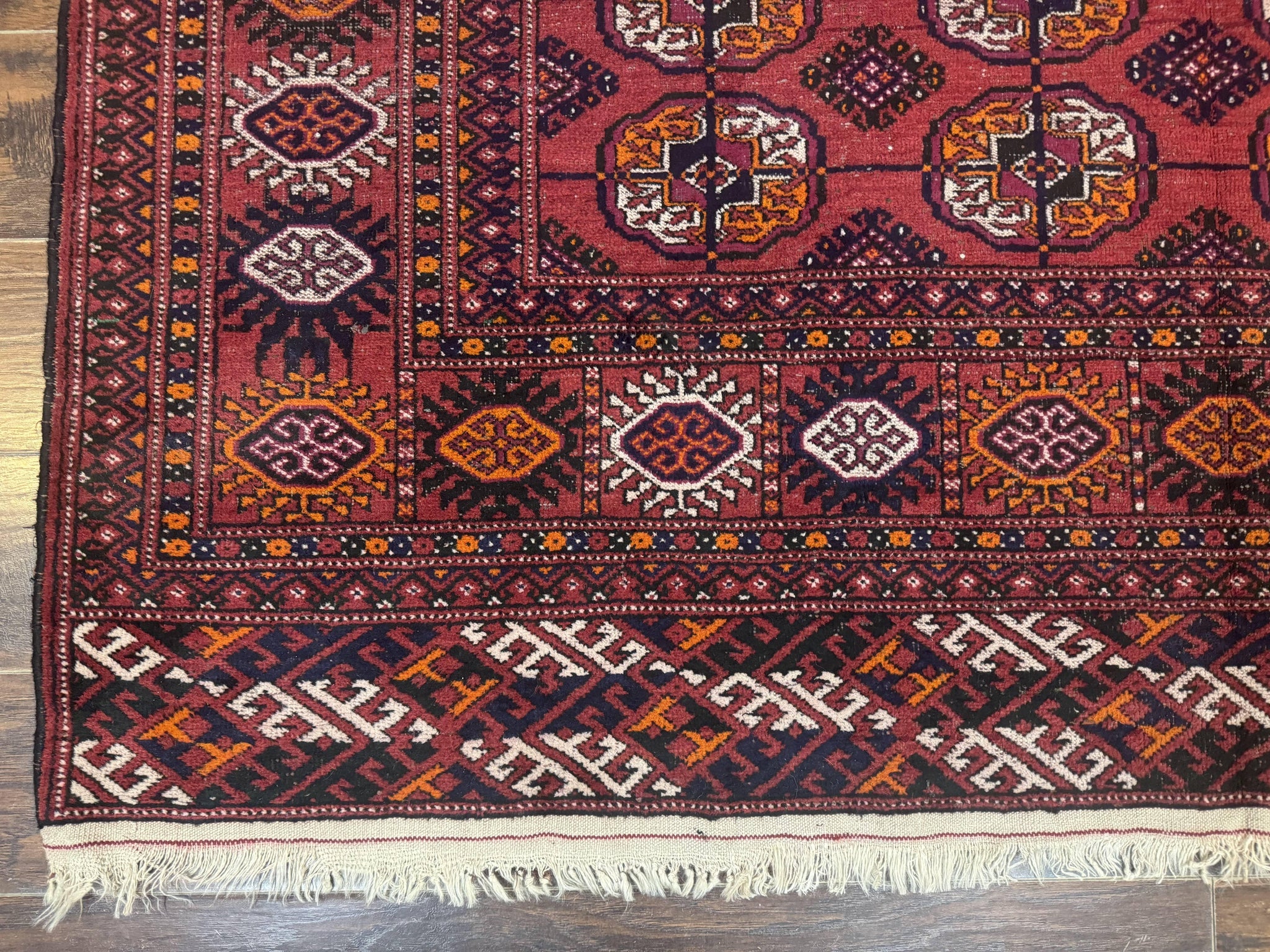 Antique Persian Turkoman Bokhara Rug 7x11, Tribal Rug, Red by Jewel Rugs