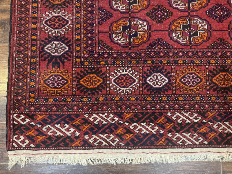 Antique Persian Turkoman Bokhara Rug 7x11, Tribal Rug, Red by Jewel Rugs