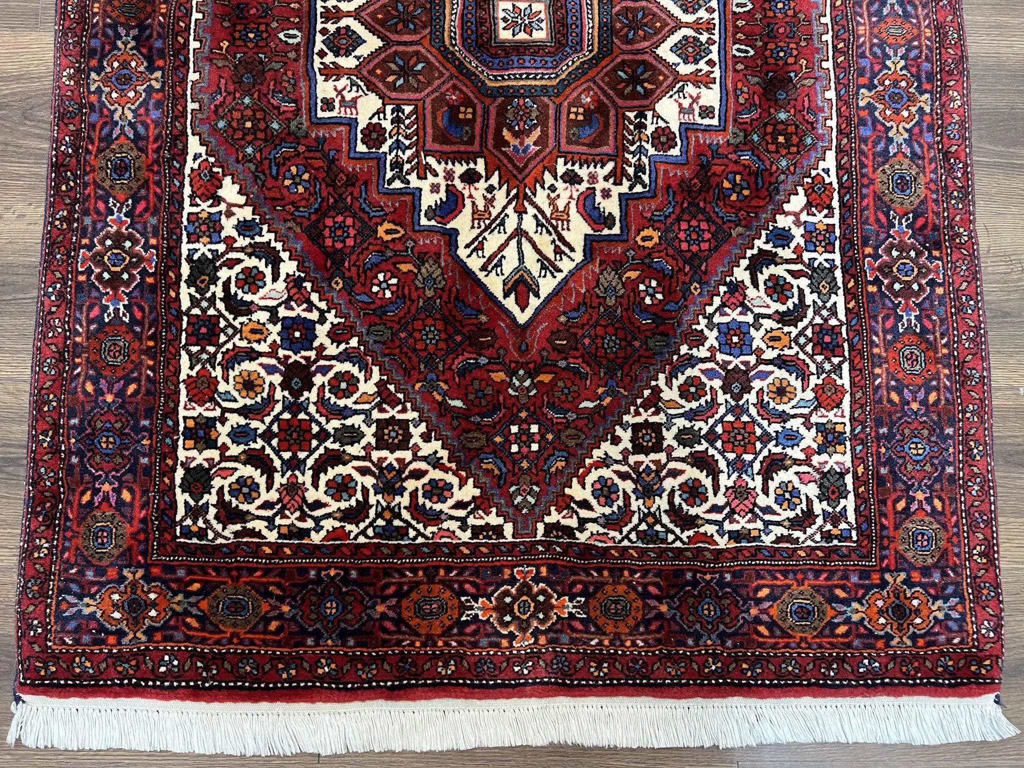 Fine Persian Bidjar Rug 3x5, Geometric Medallion Oriental Bijar Carpet 3 x 5 ft, Ruby Red and Cream, Hand Knotted Wool Rug, Semi Antique Tribal Rug, Nice by Jewel Rugs