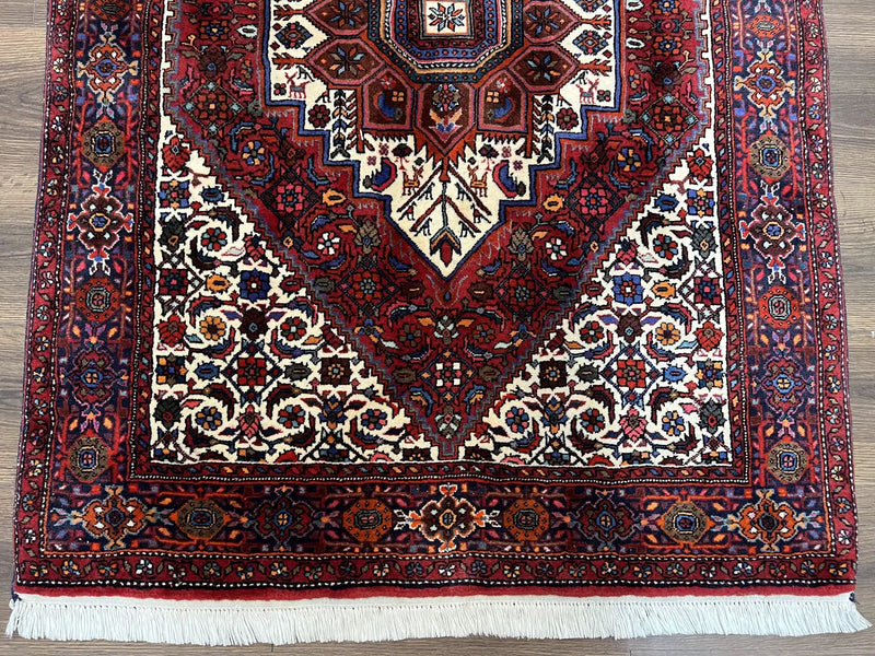 Fine Persian Bidjar Rug 3x5, Geometric Medallion Oriental Bijar Carpet 3 x 5 ft, Ruby Red and Cream, Hand Knotted Wool Rug, Semi Antique Tribal Rug, Nice by Jewel Rugs
