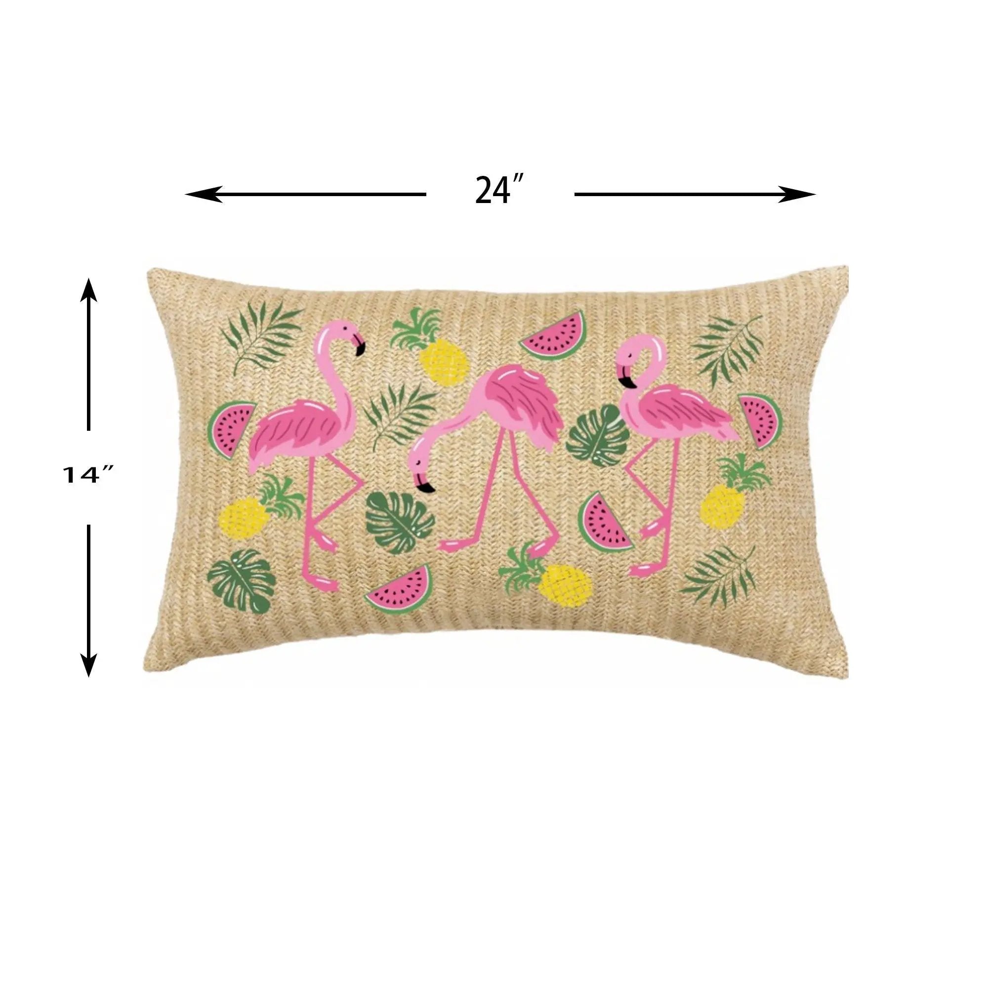 Summer Outdoor Lumbar Flamingo Pillows - Multi by HouseOfZazla