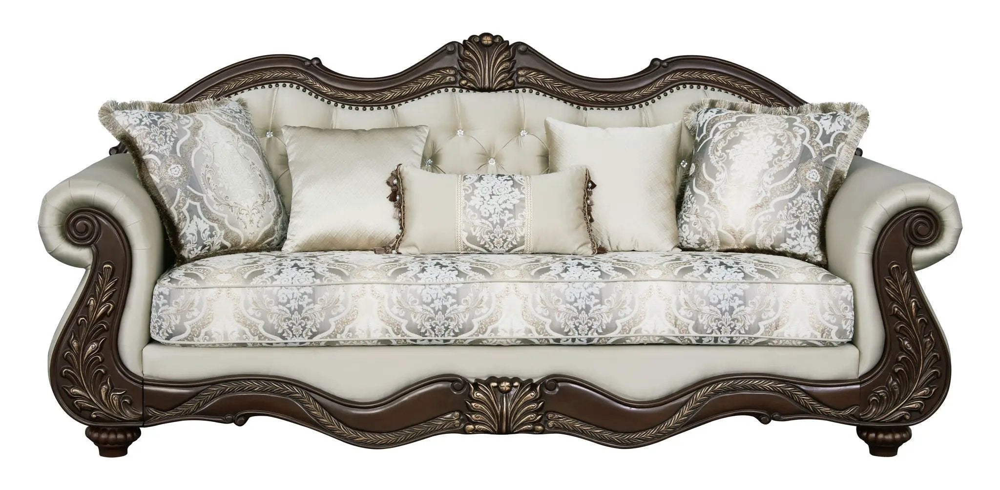 Pierce Sofa With 5 Pillows - Beige / Cherry by HouseOfZazla