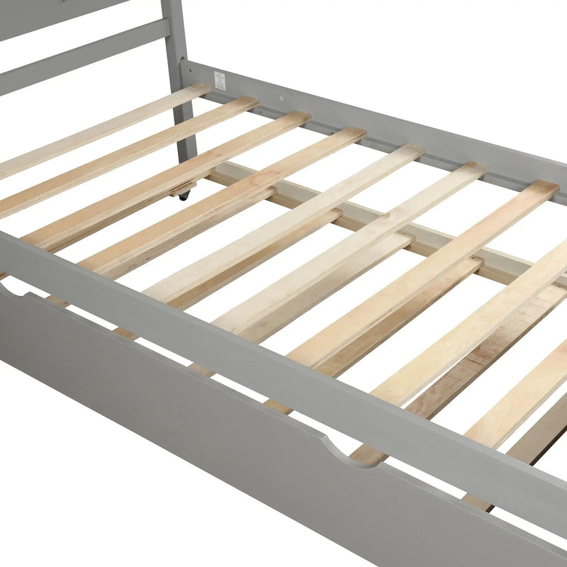 Platform Bed With Twin Trundle And Frame, Twin Size - Gray by Unique Piece Furniture