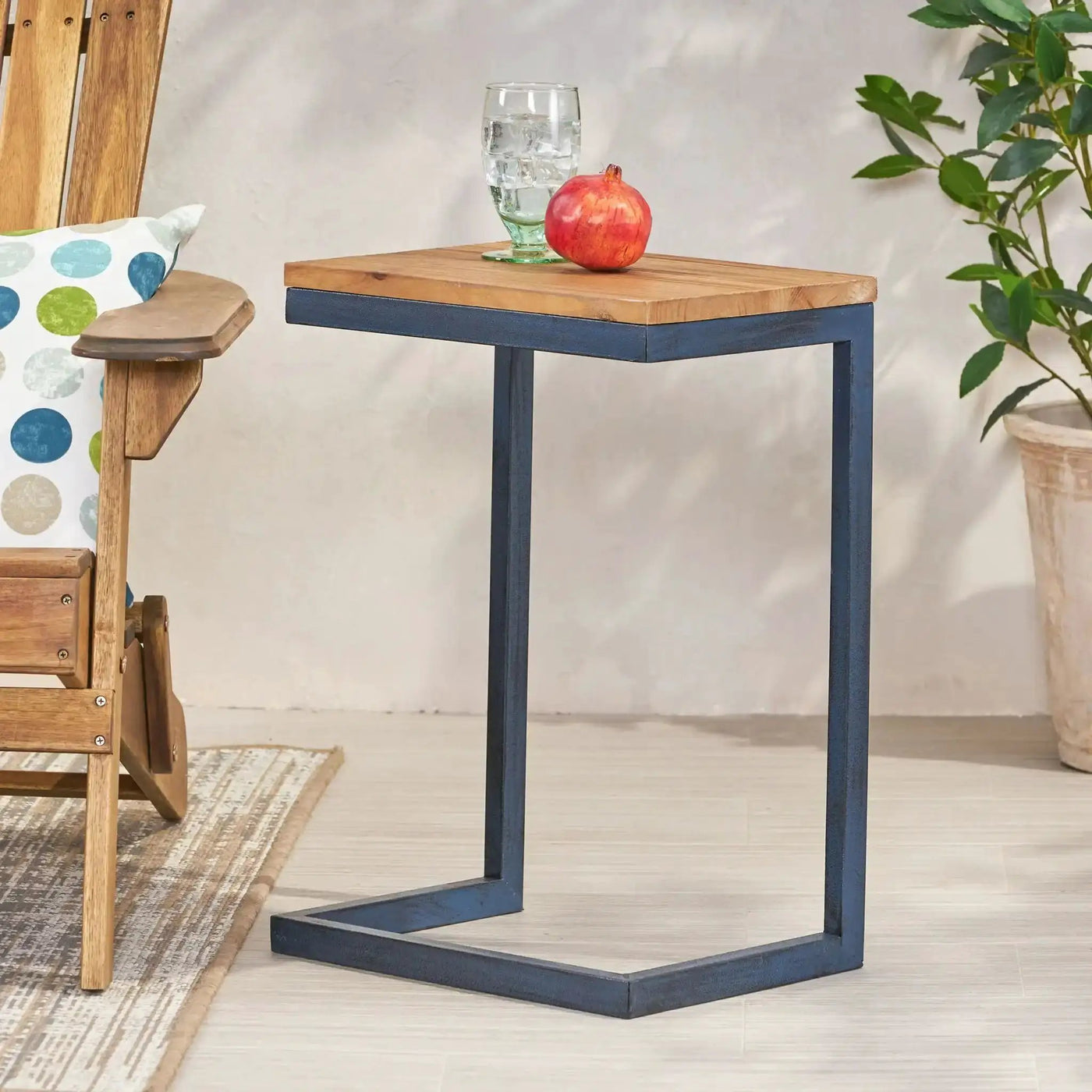 C Shaped End Table With Iron Base And Fir Wood Top by HouseOfZazla