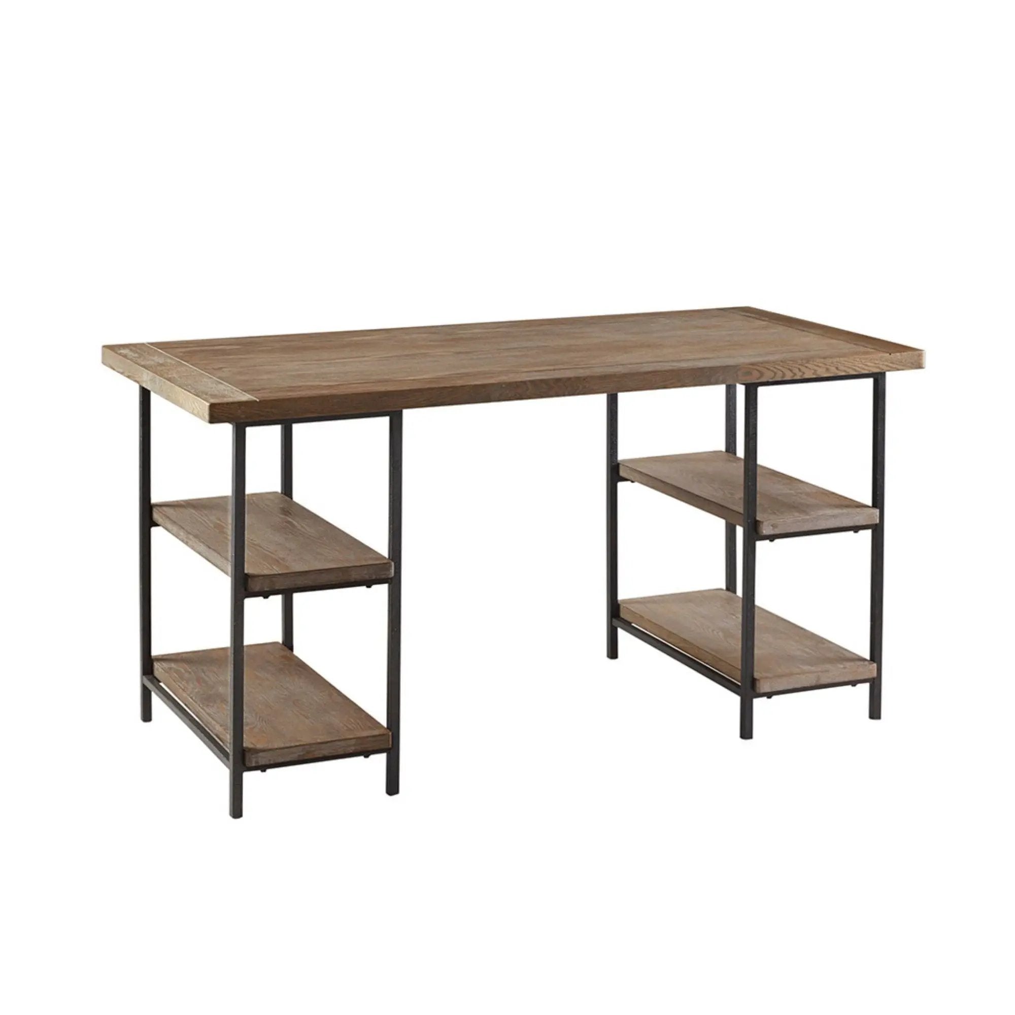 Industrial Style Metal Frame Accent Desk With Side Shelving - Gray by HouseOfZazla