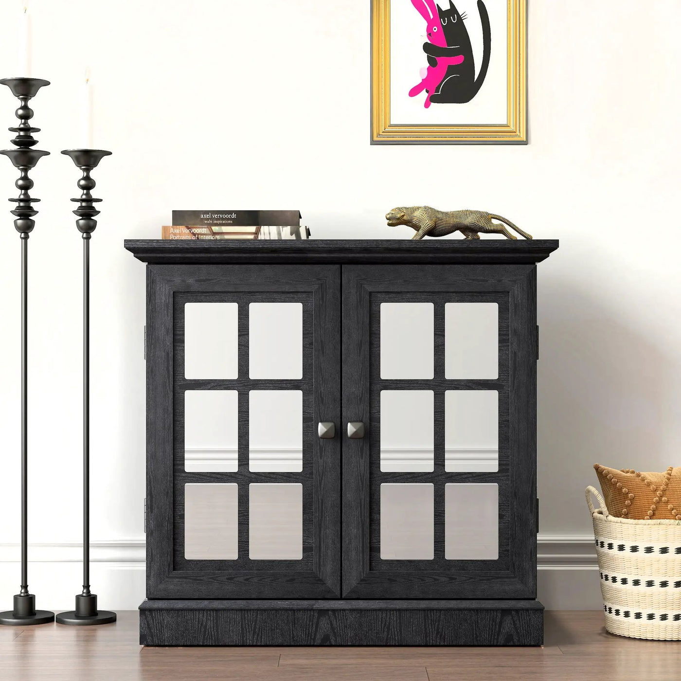Sideboard Cabinet With Mirrored Doors, Adjustable Shelf, Metal Handles by HouseOfZazla