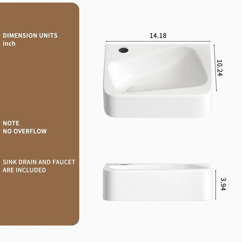 Wall Mounted Rectangle Vessel Sink With Faucet & Drain - Milk White by HouseOfZazla
