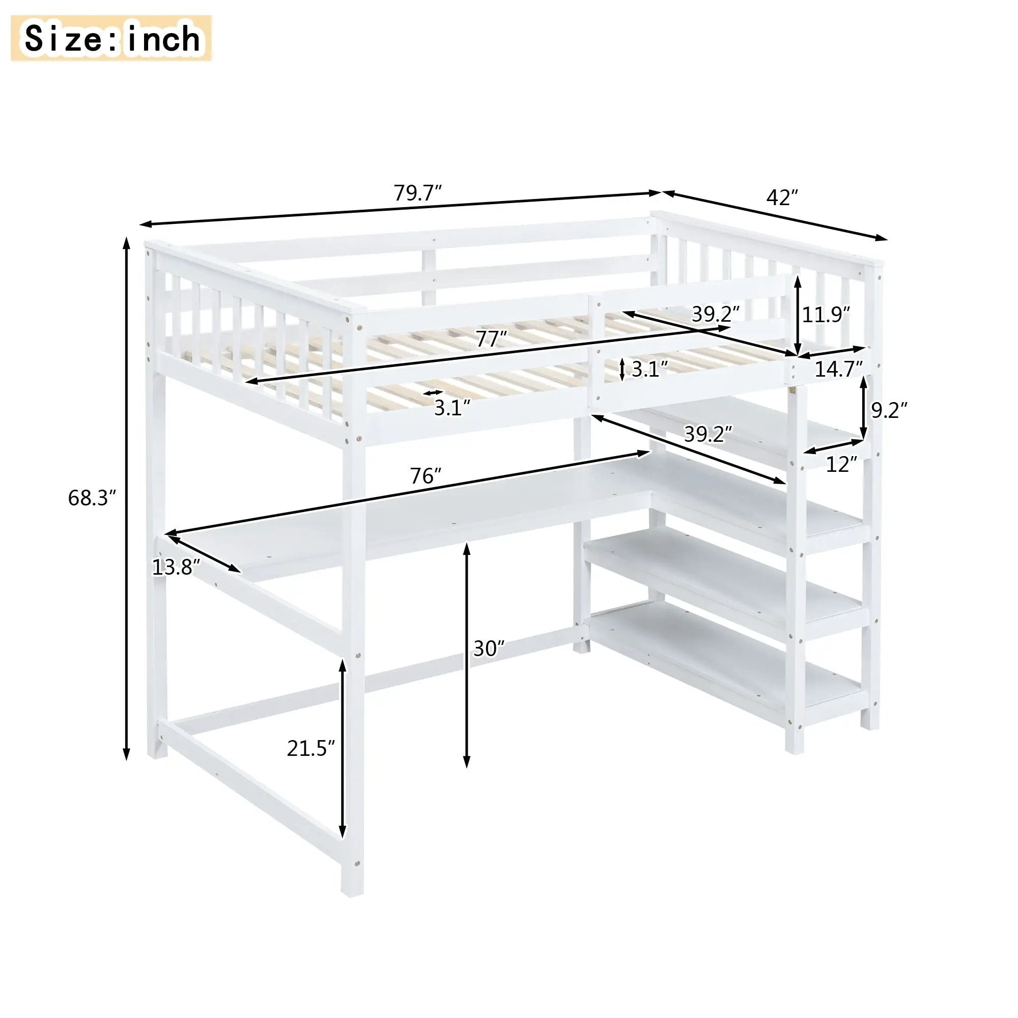 Loft Bed With Storage Shelves And Under Bed Desk by Unique Piece Furniture