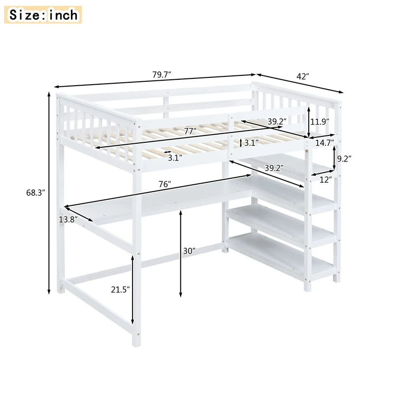 Loft Bed With Storage Shelves And Under Bed Desk by Unique Piece Furniture