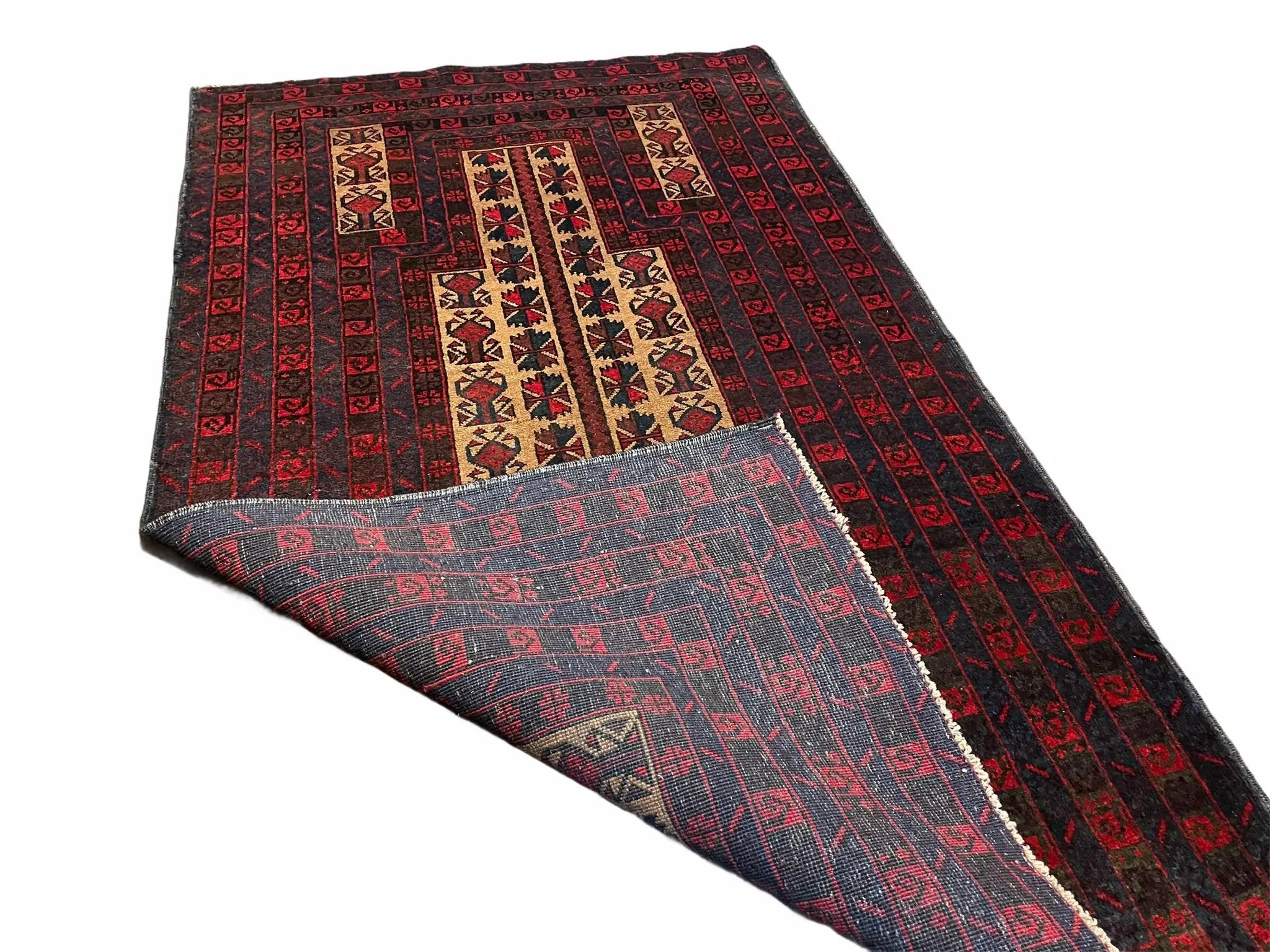 3 X 3.5 New Vintage Handmade Wool Rug Tribal Turkoman Balouch Red Prayer Rug by Jewel Rugs