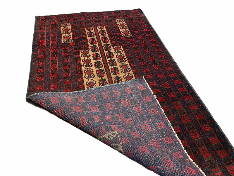 3 X 3.5 New Vintage Handmade Wool Rug Tribal Turkoman Balouch Red Prayer Rug by Jewel Rugs