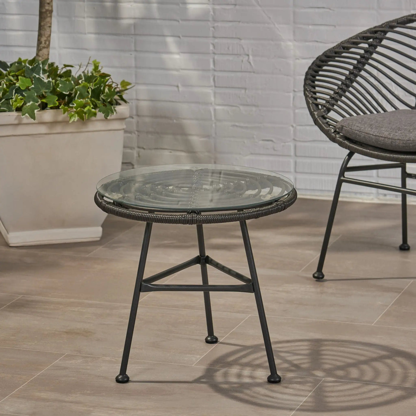 Petrichor Outdoor Side Table with Tempered Glass and Steel Frame by HouseOfZazla