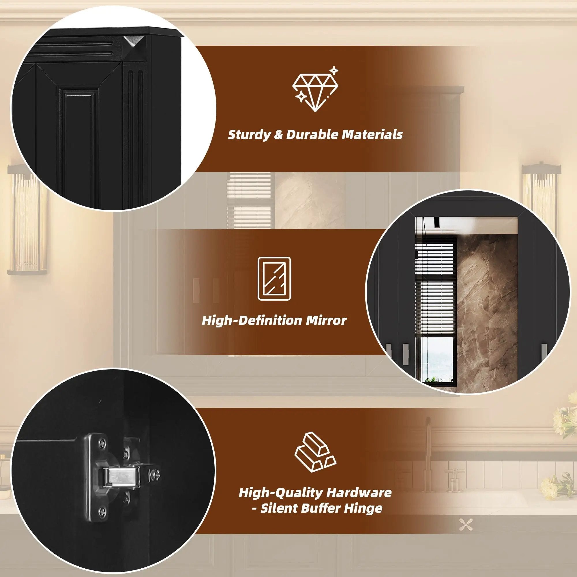Wall Mounted Bathroom Cabinet With Mirror And 5 Shelves, Rectangular Design by Unique Piece Furniture