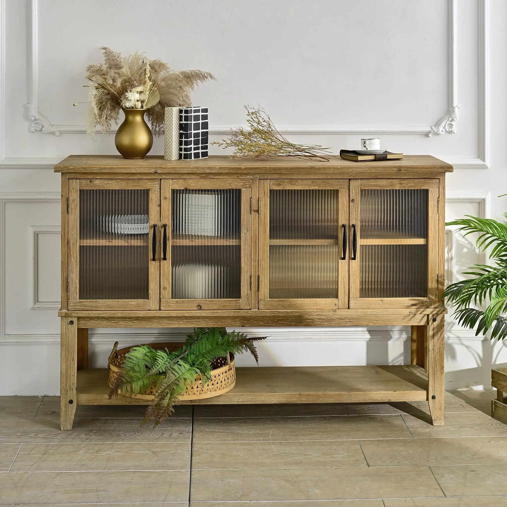 Rectangle Accent Sideboard Cabinet With Storage Shelf, Cabinet For Kitchen - Natural Wood by HouseOfZazla