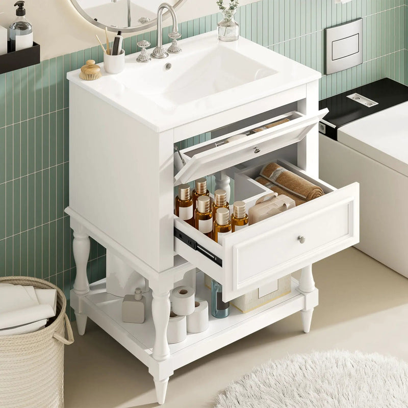 Bathroom Vanity With Sink, 2 Drawers Storage Cabinet, Open Shelf by Unique Piece Furniture