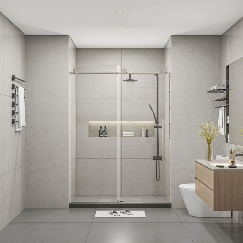 Frameless Shower Door, Clear Tempered Glass - Brushed Nickel by HouseOfZazla