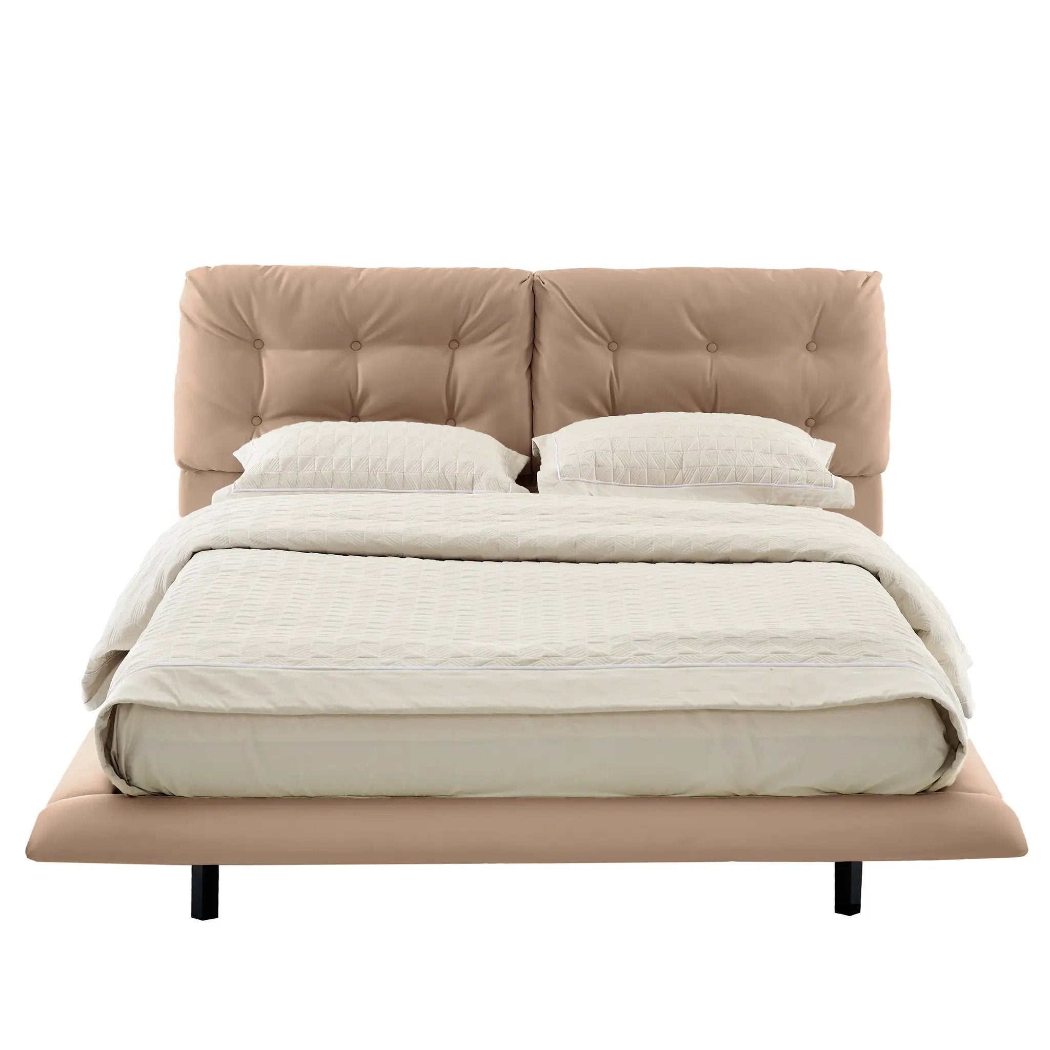Queen Size Upholstered Floating Bed Frame with LED Lights, Khaki by HouseOfZazla