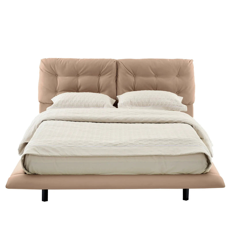 Queen Size Upholstered Floating Bed Frame with LED Lights, Khaki by HouseOfZazla