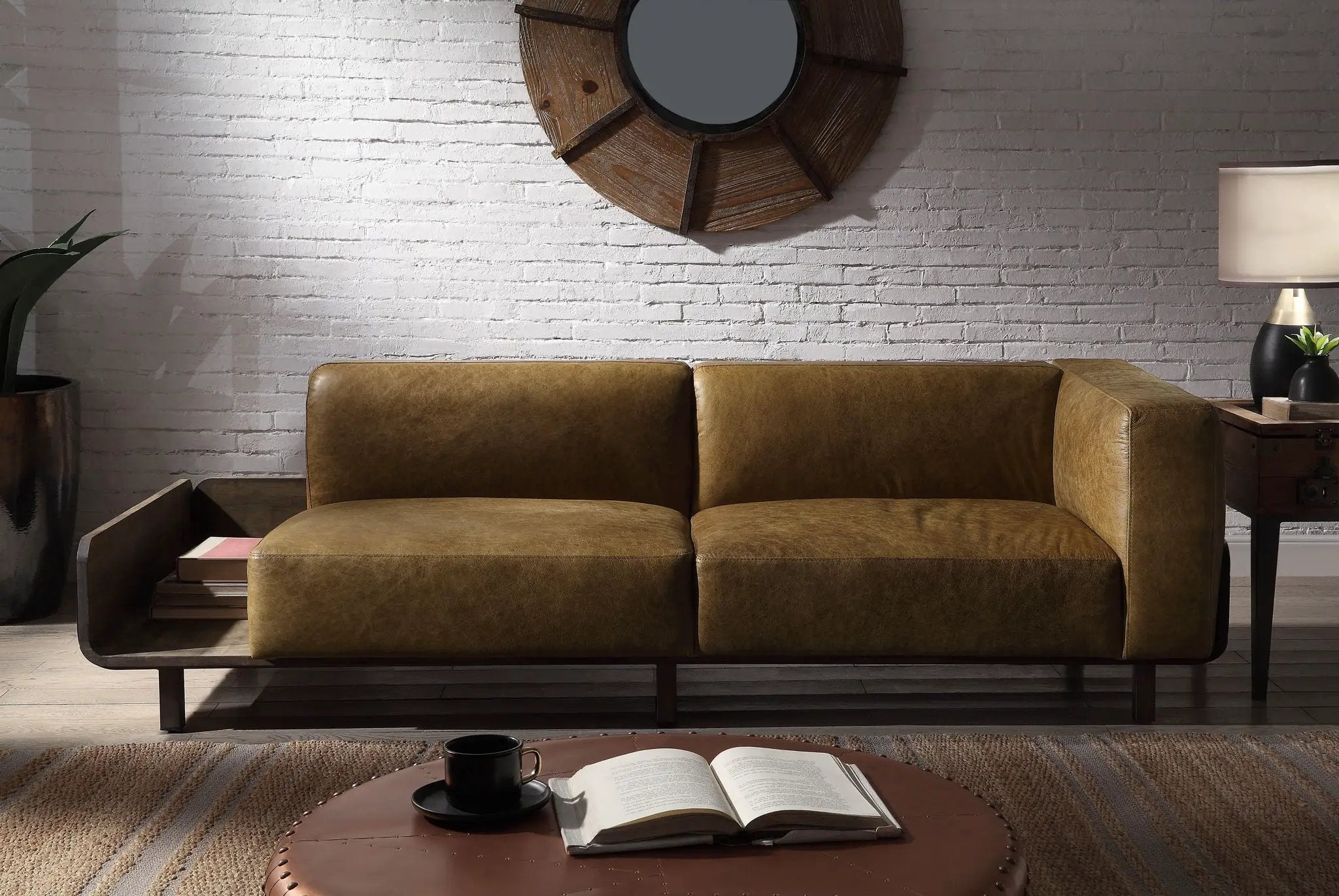 Blanca - Sofa - Chestnut Top Grain Leather & Rustic Oak by Unique Piece Furniture