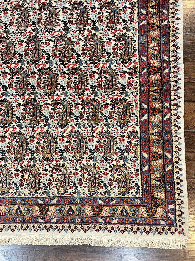Persian Rug 4x6, Mashad Kashmar Rug, Boteh Paisley Design, Allover Repeated Pattern, Ivory Hand Knotted Vintage Semi Antique Persian Oriental Carpet by Jewel Rugs