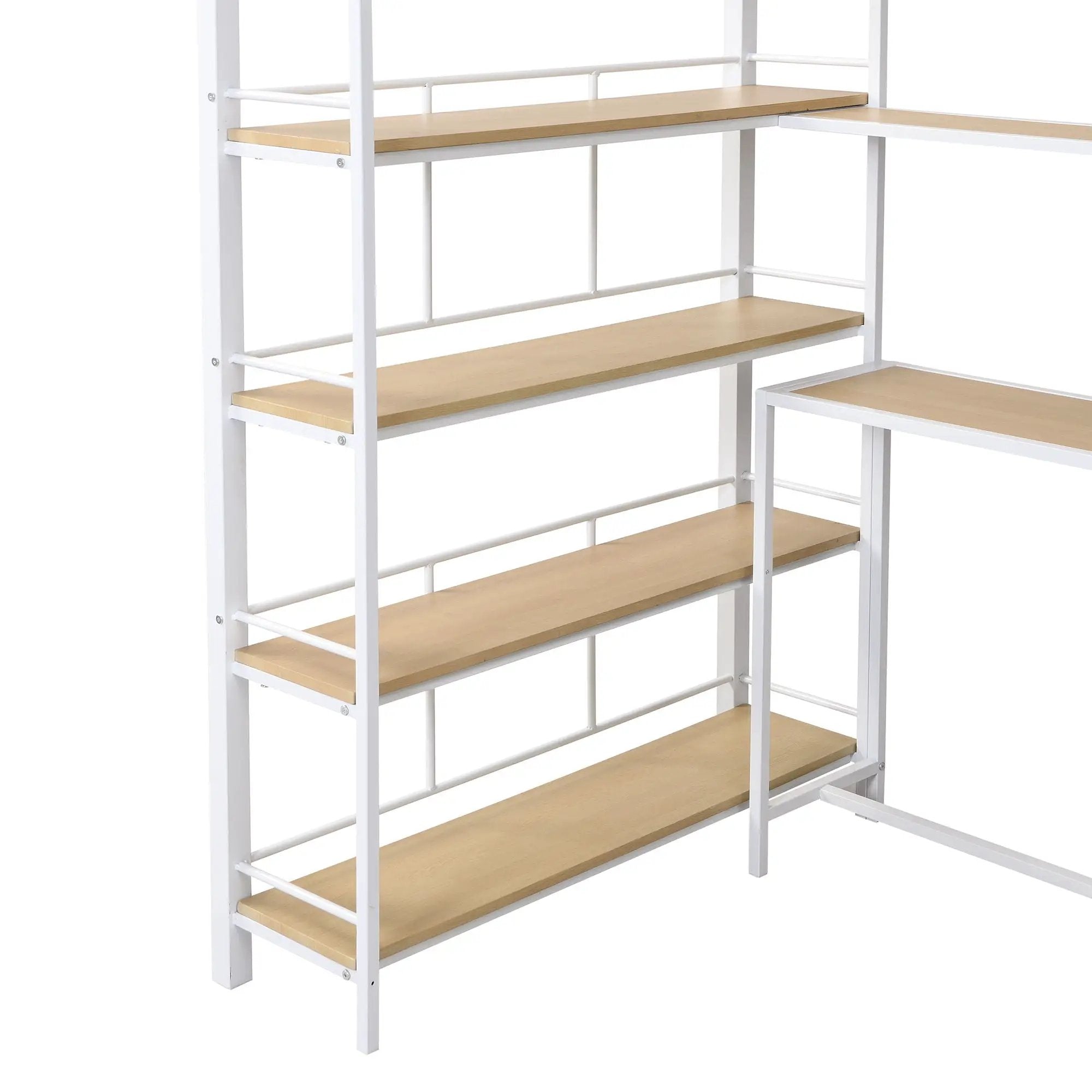 Twin Size Loft Bed With Built In Desk, Staircase Storage & 4 Tier Shelves - White by Unique Piece Furniture