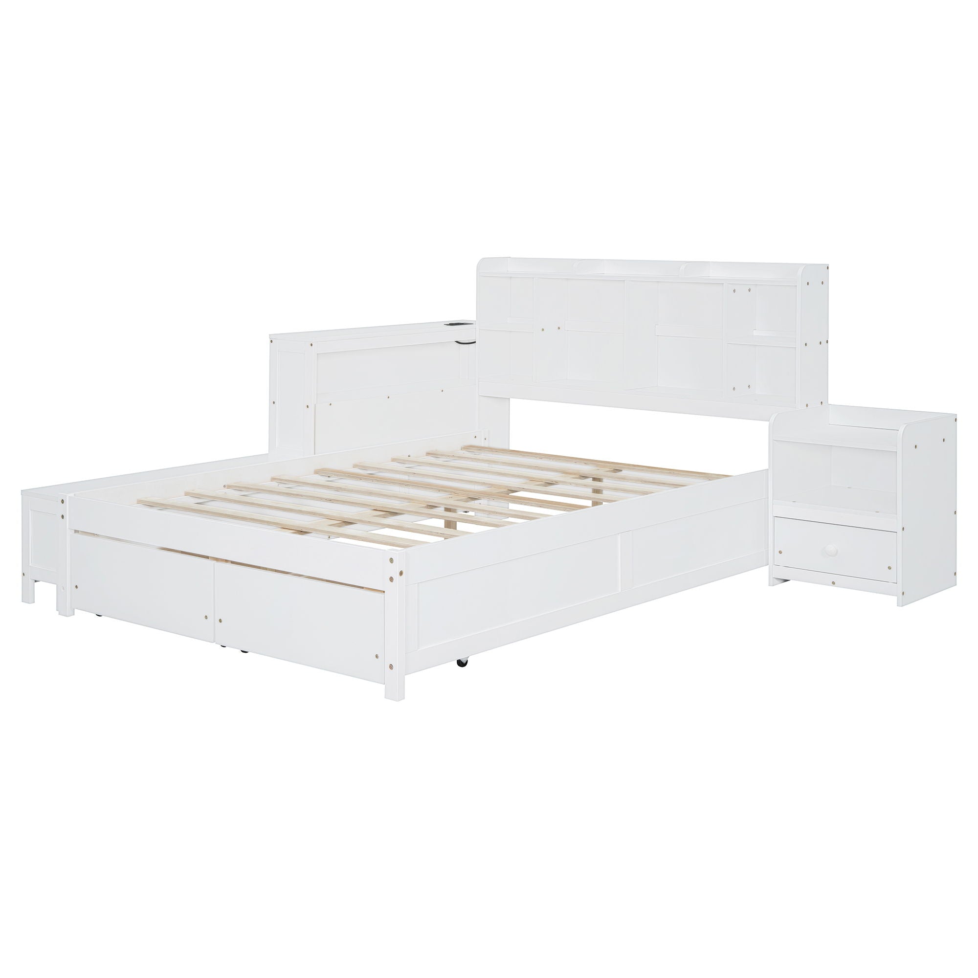 Platform Bed With Multi Functional Storage Space, Nightstand, 2 Drawers, USB Ports And Desk by HouseOfZazla