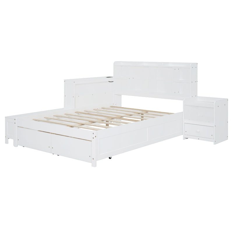 Platform Bed With Multi Functional Storage Space, Nightstand, 2 Drawers, USB Ports And Desk by HouseOfZazla