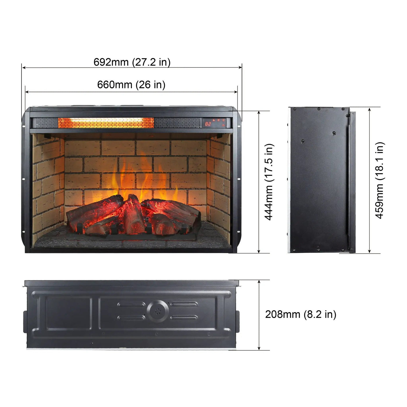 Infrared Quartz Heater Fireplace Insert -Woodlog Version With Brick by HouseOfZazla