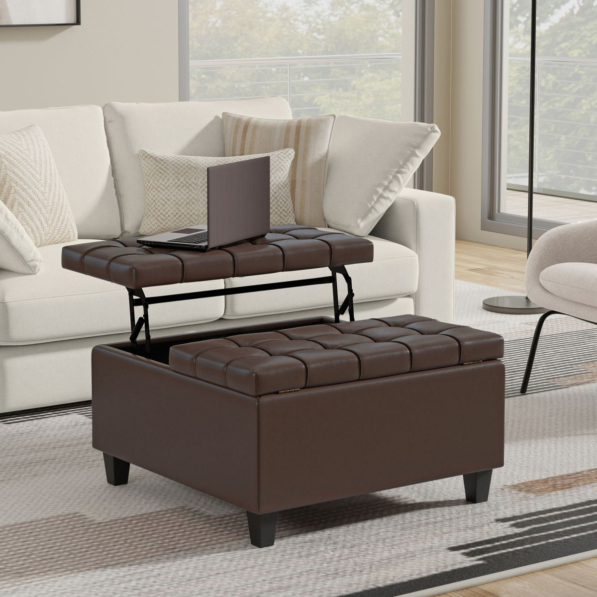 Large Storage Ottoman Coffee Table with Split Lift-Top - Faux Leather, Multiple Colors, photo 27 of 40