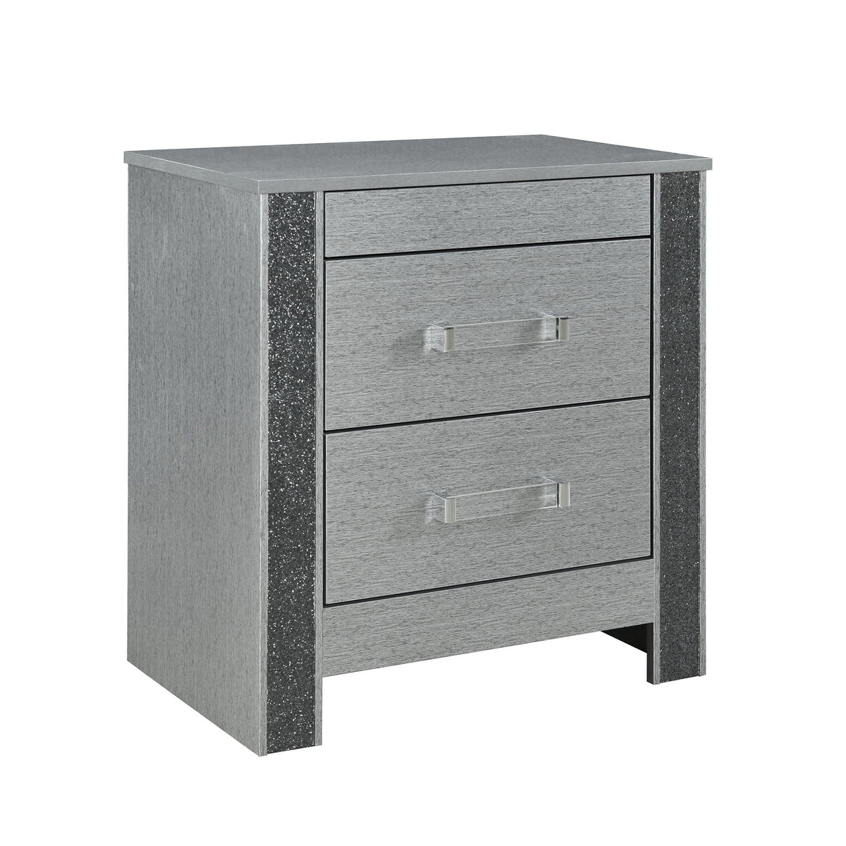 Lorenzo Nightstand with Hidden Compartment and Acrylic Handles – Silver