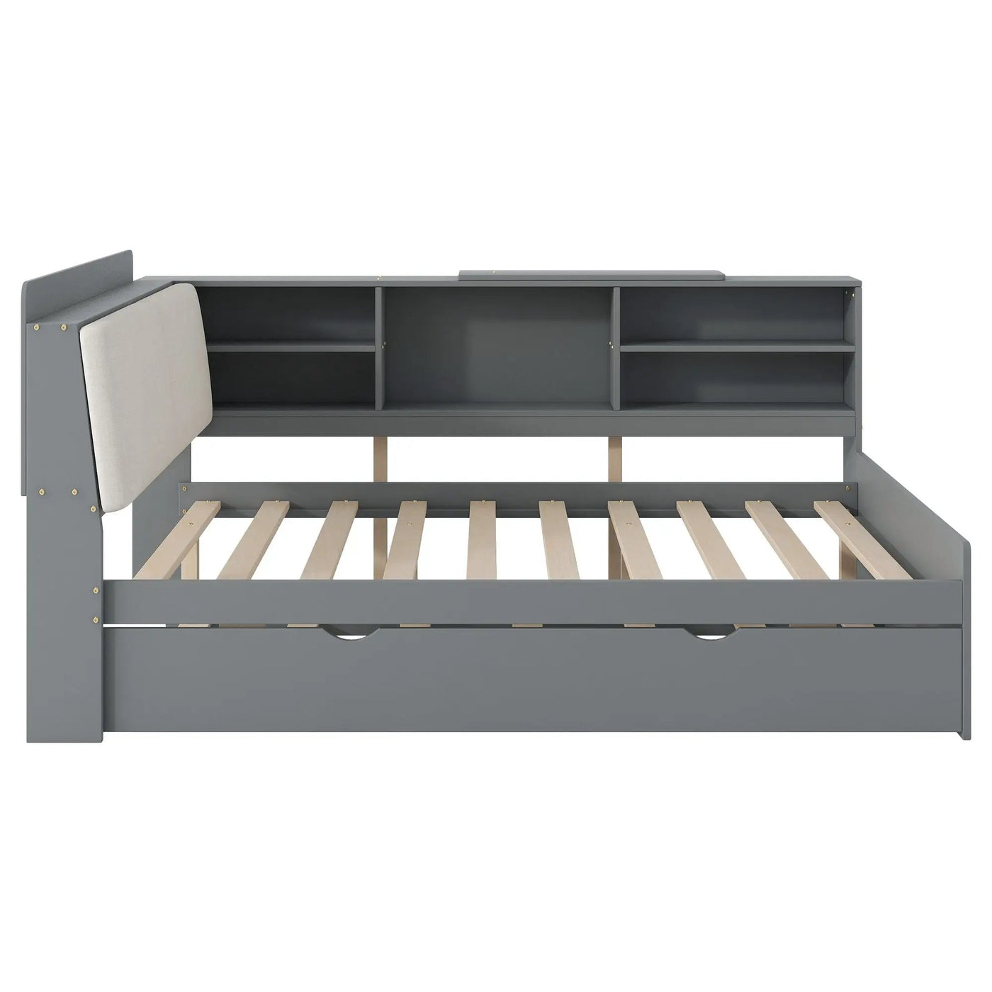 Platform Bed With Trundle, Shelves, And Storage Headboard by HouseOfZazla