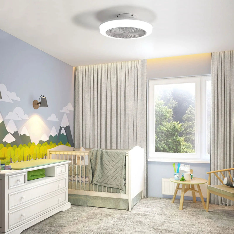 Enclosed Ceiling Fan With Light And Remote, Flush Mount Bladeless Low Profile - White by Unique Piece Furniture