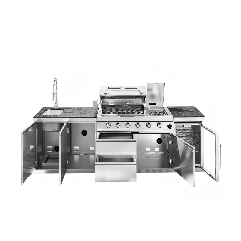 104" 4-Burner 72,000 BTU Silver Outdoor Kitchen Island Grill with Storage Cabinets & Drawers by Chery Industrial