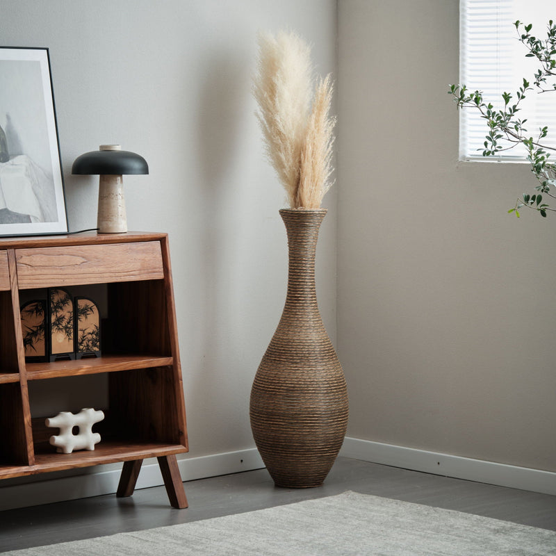 Tall Artificial Rattan Floor Vase with Artistic Design - Beige / Gray, photo 16 of 23
