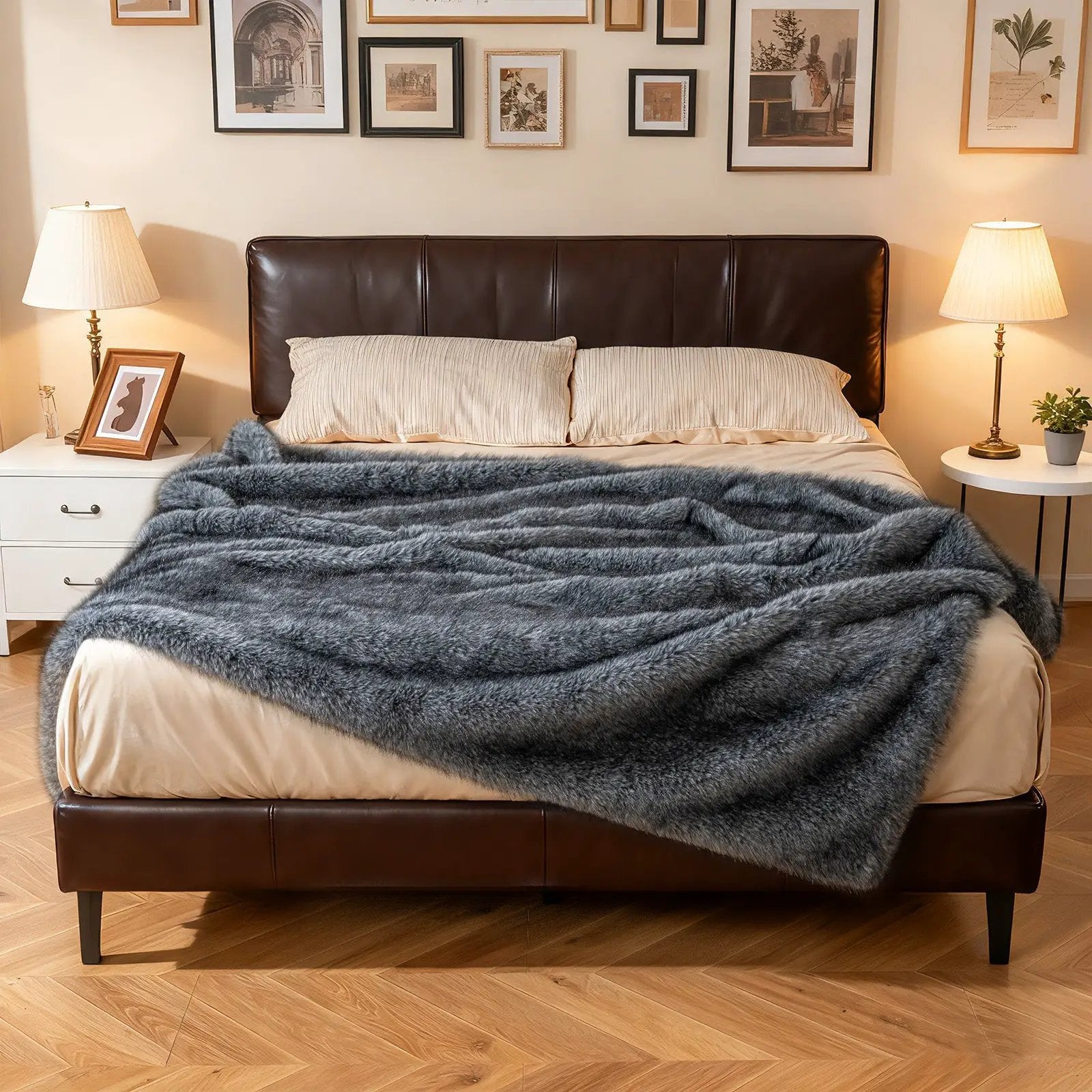 740GSM Soft Plush Fuzzy Luxury Faux Wolf Fur Blanket for Sofa-Gray by DirectDeals