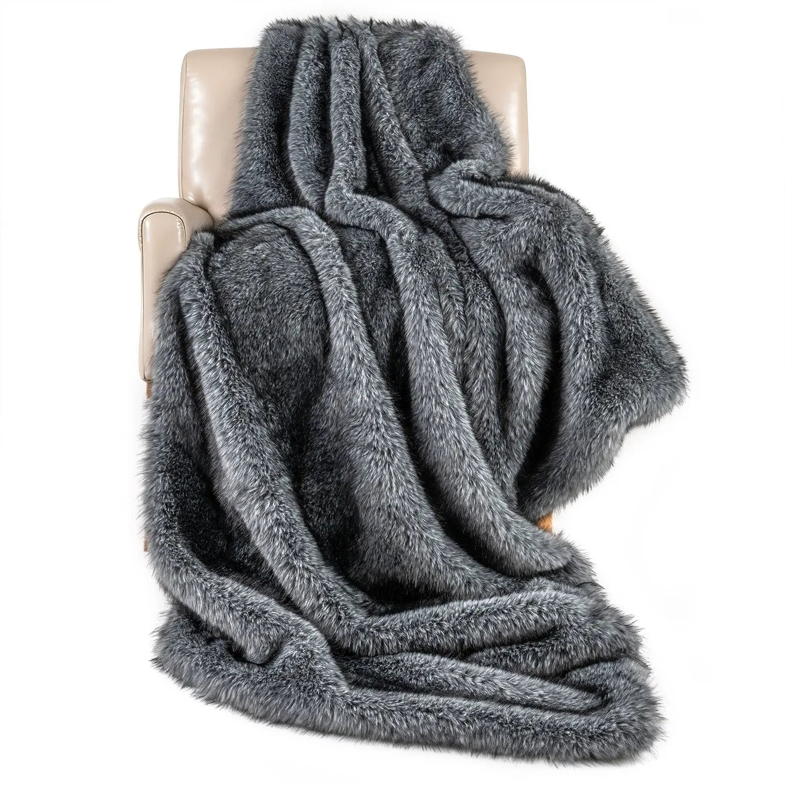 740GSM Soft Plush Fuzzy Luxury Faux Wolf Fur Blanket for Sofa-Gray by DirectDeals